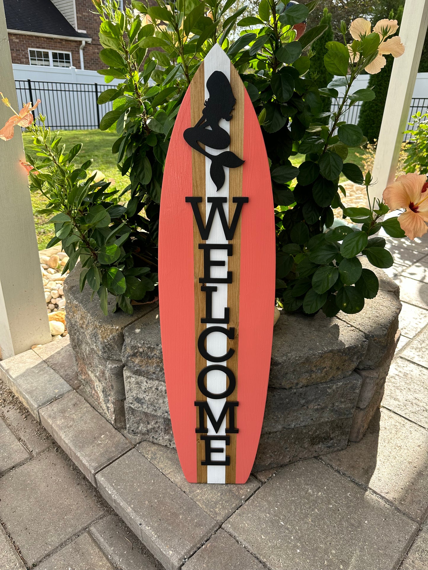 Mermaid Surfboard Welcome Vertical Sign (2 Sizes Available)