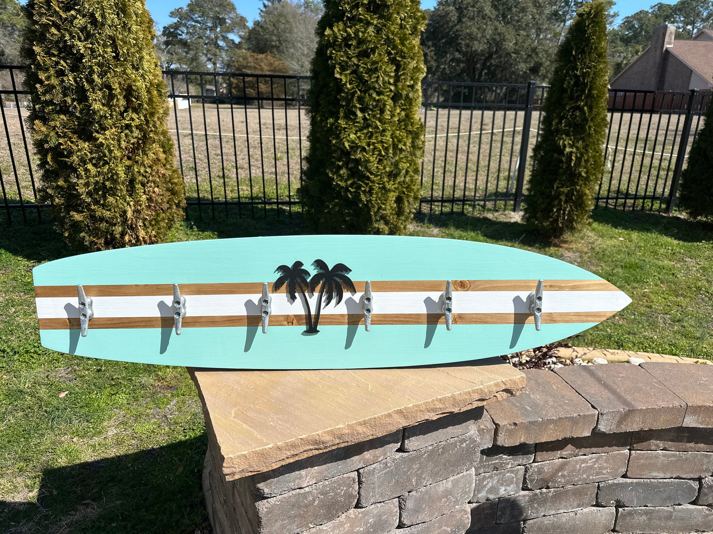 Surfboard Beach Towel Rack w/ Palm Trees (3 Sizes Available)