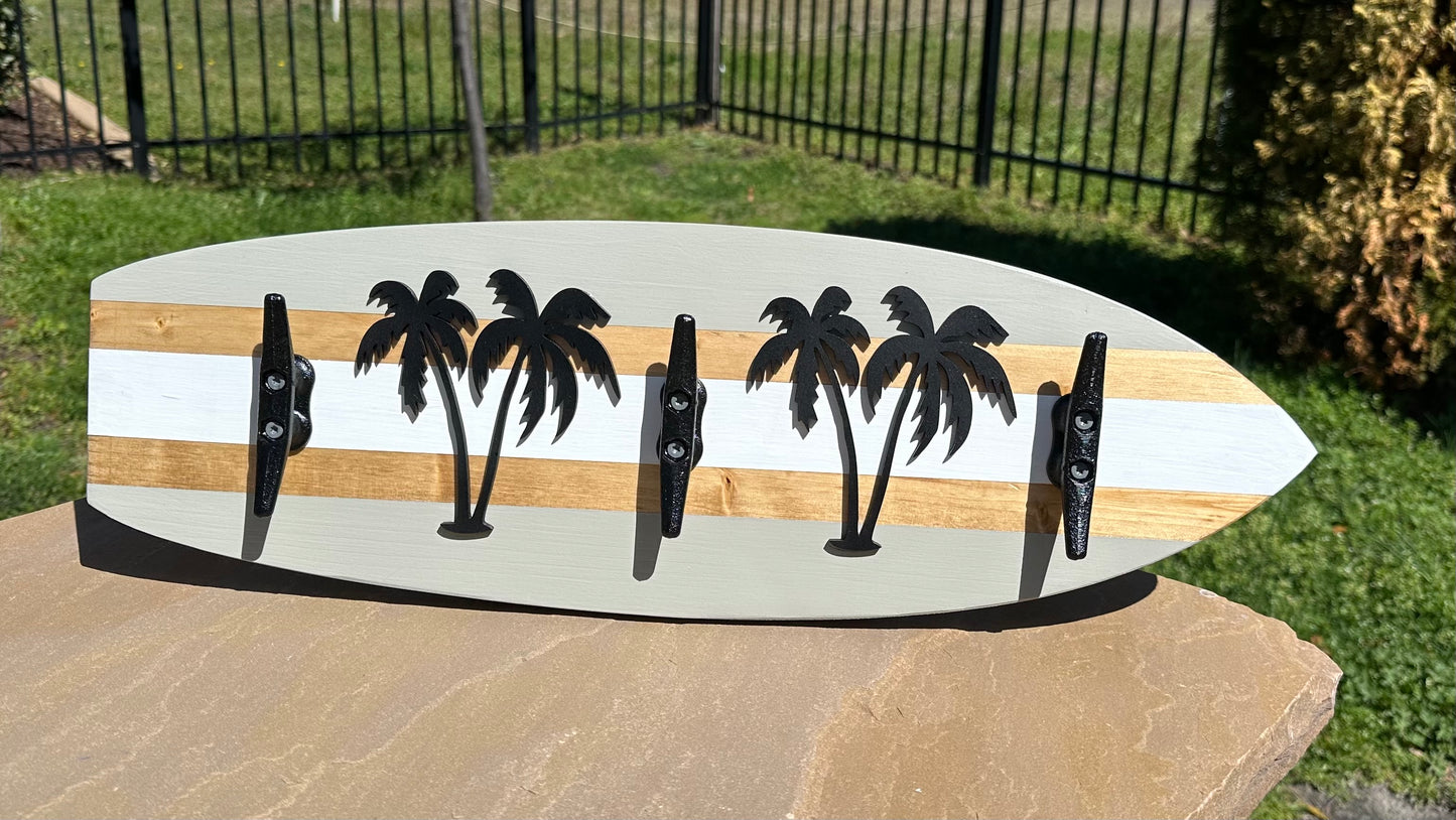 Surfboard Beach Towel Rack w/ Palm Trees (3 Sizes Available)