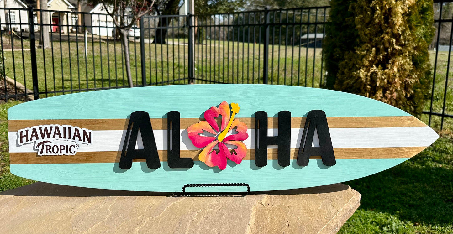 Hawaiian Tropic / Banana Boat ALOHA Surfboard Horizontal Sign (ACCOUNT REPS ONLY)