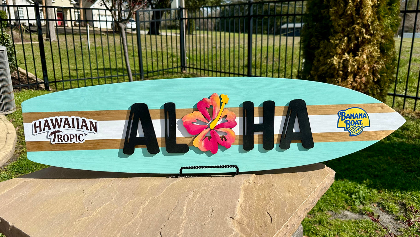 Hawaiian Tropic / Banana Boat ALOHA Surfboard Horizontal Sign (ACCOUNT REPS ONLY)