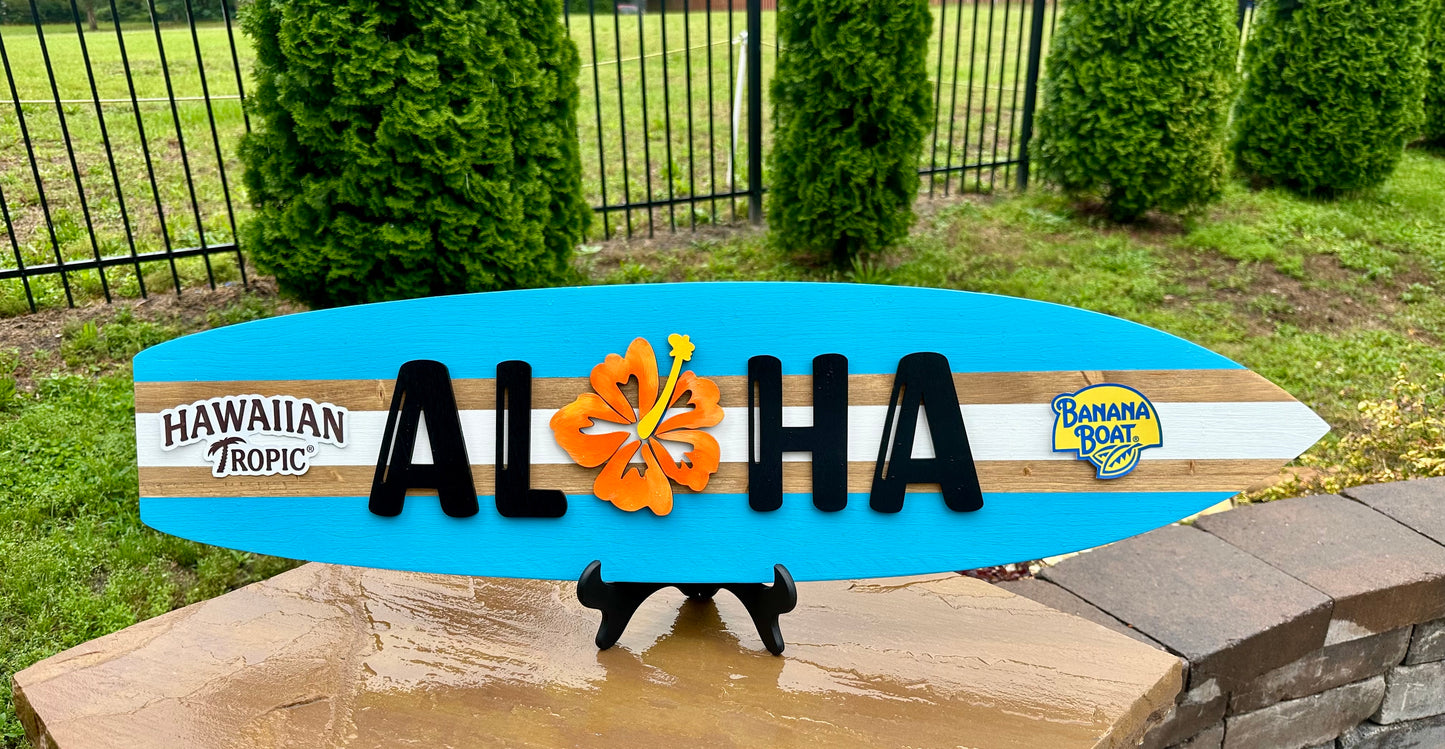 Hawaiian Tropic / Banana Boat ALOHA Surfboard Horizontal Sign (ACCOUNT REPS ONLY)