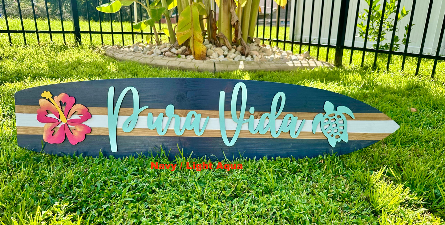 PURA VIDA Surfboard Horizontal Sign (2 Sizes Available)
