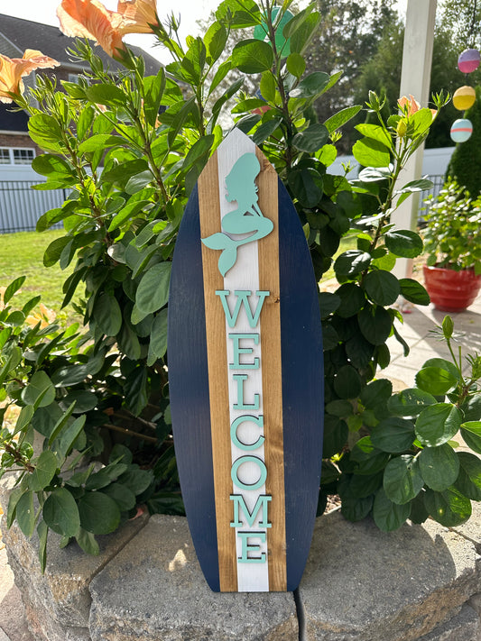 Mermaid Surfboard Welcome Vertical Sign (2 Sizes Available)