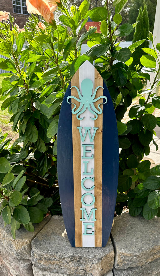 Octopus Surfboard Welcome Vertical Sign (2 Sizes Available)
