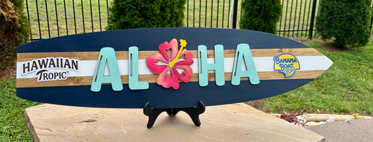 Hawaiian Tropic / Banana Boat ALOHA Surfboard Horizontal Sign (ACCOUNT REPS ONLY)