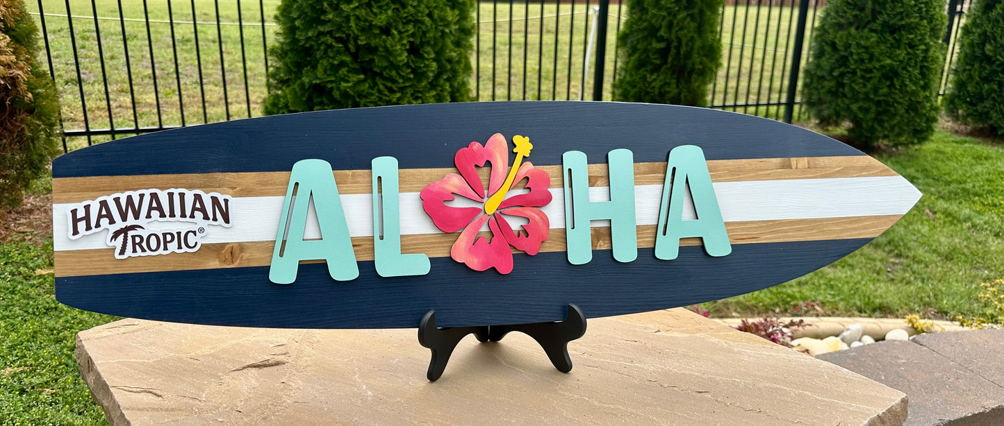 Hawaiian Tropic / Banana Boat ALOHA Surfboard Horizontal Sign (ACCOUNT REPS ONLY)