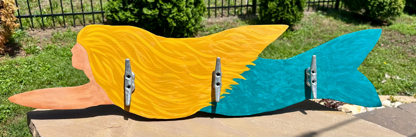 Mermaid Towel Rack 35" w/ 3 Cleats