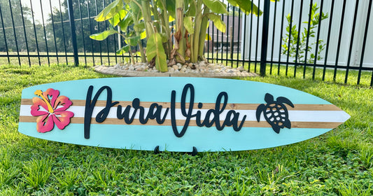 PURA VIDA  Surfboard Horizontal Sign (2 Sizes Available)